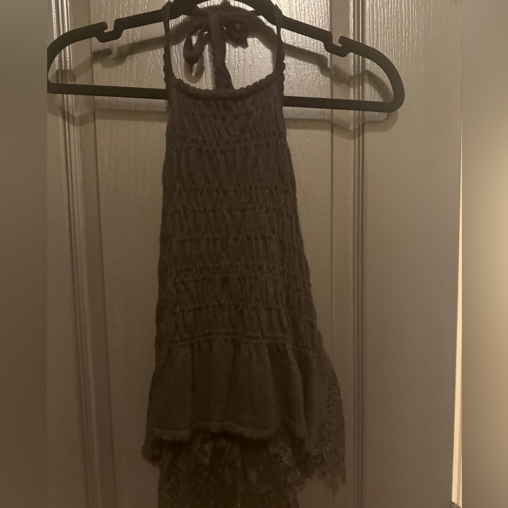 Anthropologie Smocked Lace Trim Halter Tank | Black | Small | NWT - Picture 4 of 6